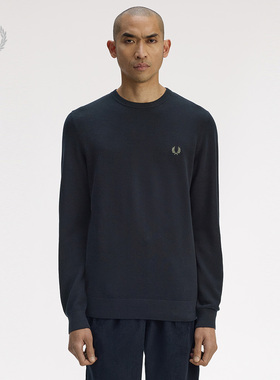 FRED PERRY男士休闲针织衫2025冬季宽松圆领套头麦穗刺绣潮K1309