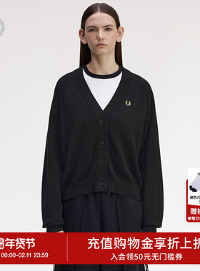 FRED PERRY女士休闲针织衫2025冬季新款V领开衫麦穗刺绣长袖K1120