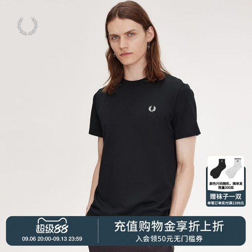 FRED PERRY男装休闲T恤夏季宽松背部胶印麦穗刺绣短袖衫M7784