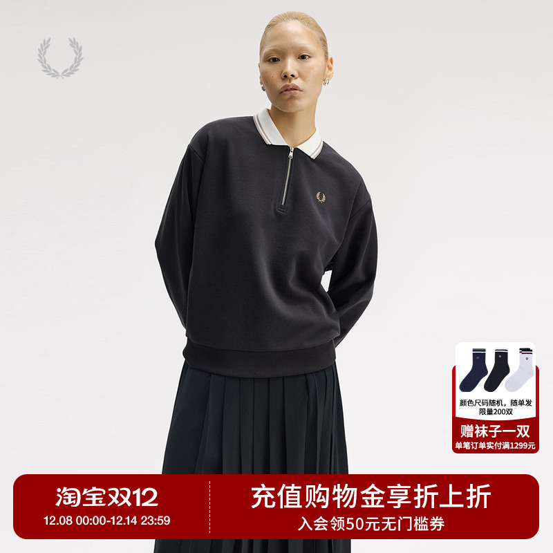 FRED PERRY女士休闲卫衣2025秋冬新款宽松半开襟麦穗刺绣潮G1149