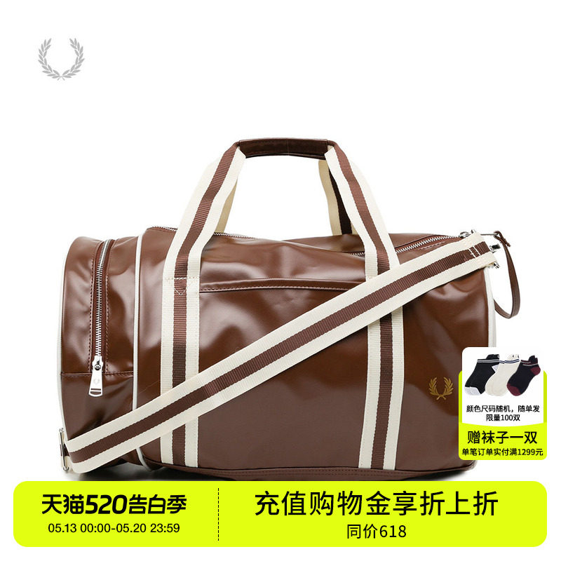 FRED PERRY男款单肩包斜挎包2026夏季新款鼓形包运动健身包旅行包