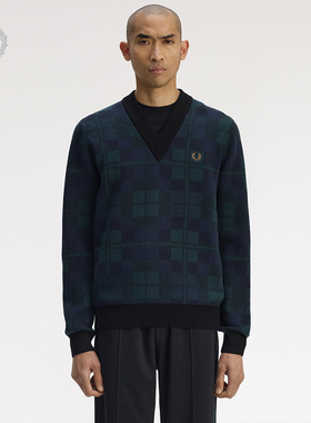 FRED PERRY男士休闲针织衫2025冬季新款长袖V领宽松麦穗刺绣K1554