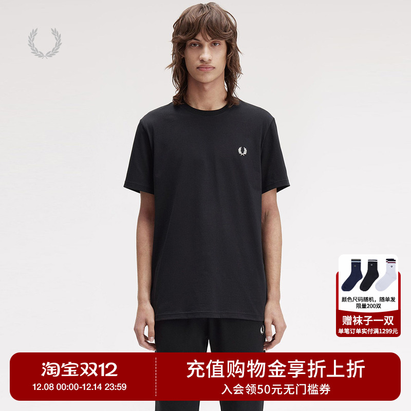 FRED PERRY男士休闲T恤2025冬季背部字母麦穗胶印圆领短袖潮M1303