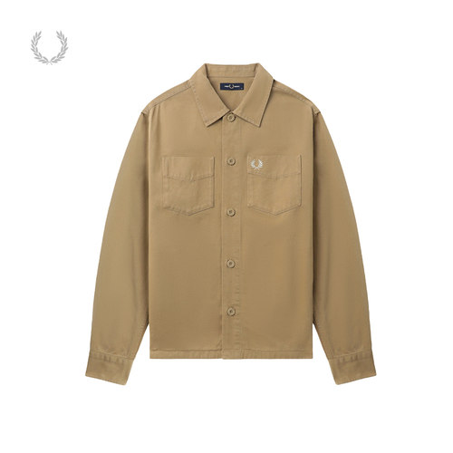 FRED PERRY男装休闲衬衫冬季纯色麦穗刺绣双口袋长袖衬衣M6627