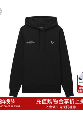 FRED PERRY男士休闲卫衣冬季重磅宽松连帽抽绳麦穗刺绣M8650