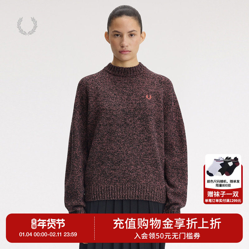 FRED PERRY女士休闲针织衫2025冬季宽松圆领麦穗刺绣长袖K1133,女装/女士精品,毛针织衫,淘宝优惠券,粉丝福利购,淘宝优惠卷
