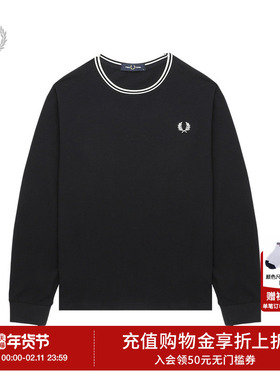 FRED PERRY男士休闲T恤2025冬季条纹圆领套头麦穗刺绣长袖潮M9602
