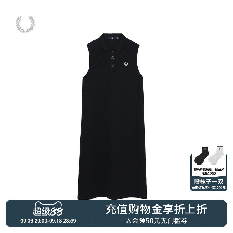 FRED PERRY休闲连衣裙女夏季新款无袖麦穗刺绣修身裙潮D9181图片