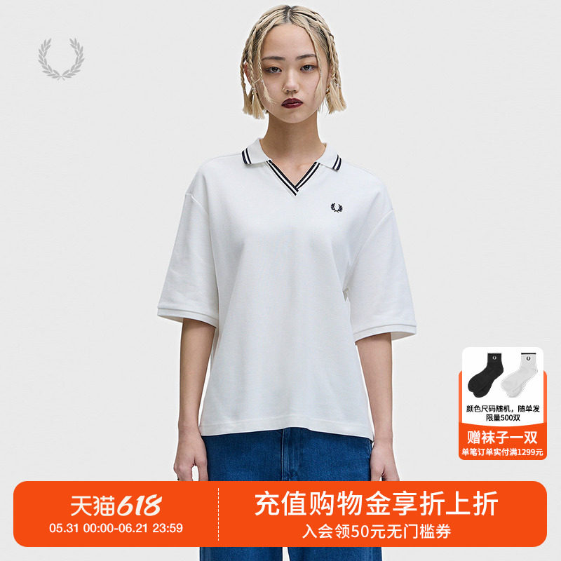 FRED PERRY女装宽松短袖polo衫2026夏季新款时尚质感麦穗刺绣上衣