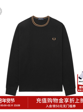 FRED PERRY男士休闲T恤2025冬季条纹圆领套头麦穗刺绣长袖潮M9602