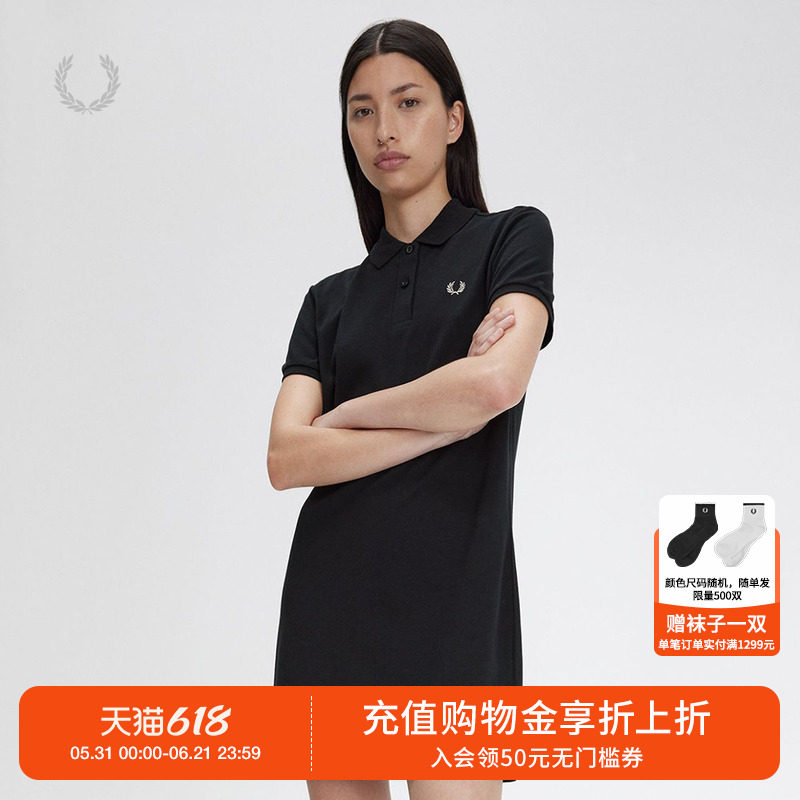 FRED PERRY连衣裙女夏季新款休闲POLO领短袖麦穗刺绣短裙D6000