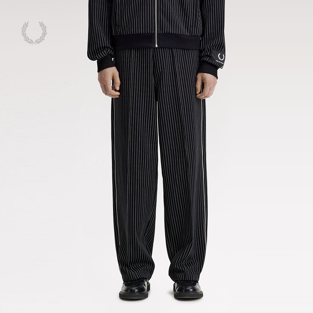 FRED PERRY男装竖条纹长裤2026春季新款英伦时尚宽松西装裤直筒裤