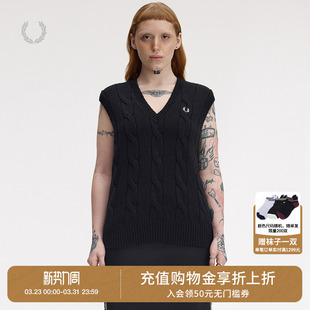 新款 V领针织马甲2025冬季 青春学院风绞花毛背心 PERRY女装 FRED