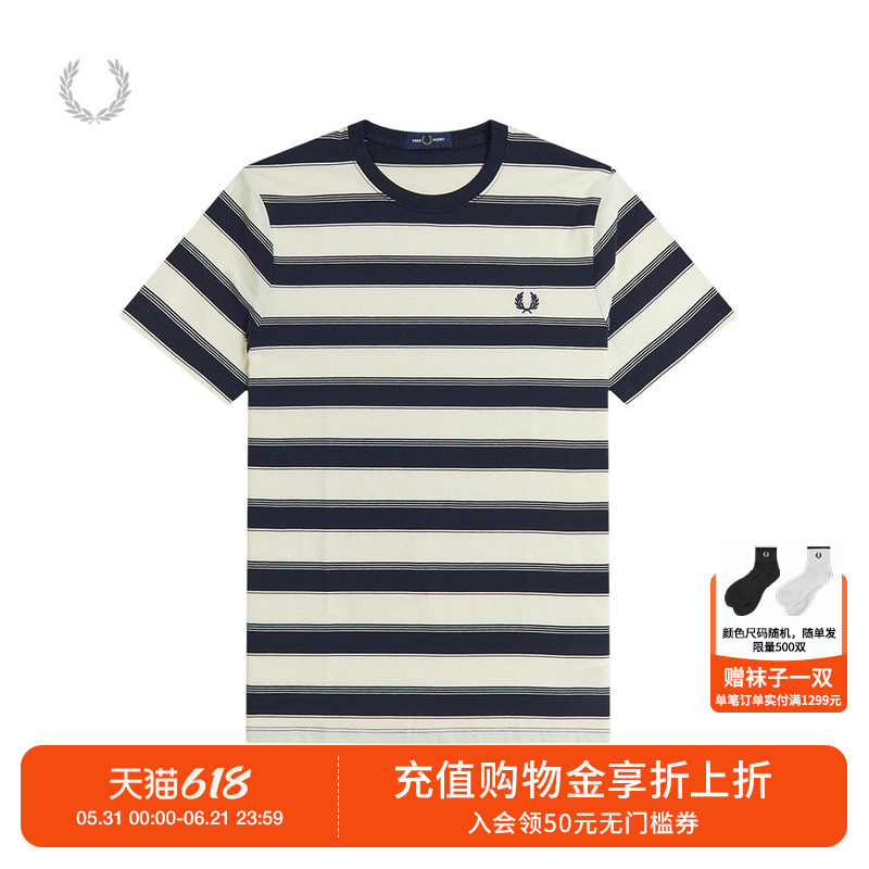 FRED PERRY男装条纹短袖T恤2026夏季新款休闲时尚圆领拼色半袖