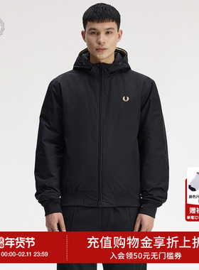 FRED PERRY男士休闲夹克2025冬季连帽纯色拉链麦穗刺绣外套J1304