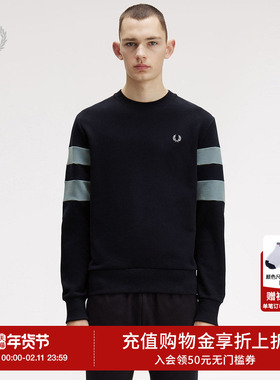 FRED PERRY男士休闲卫衣2025冬季新款宽松圆领条纹麦穗刺绣M1731