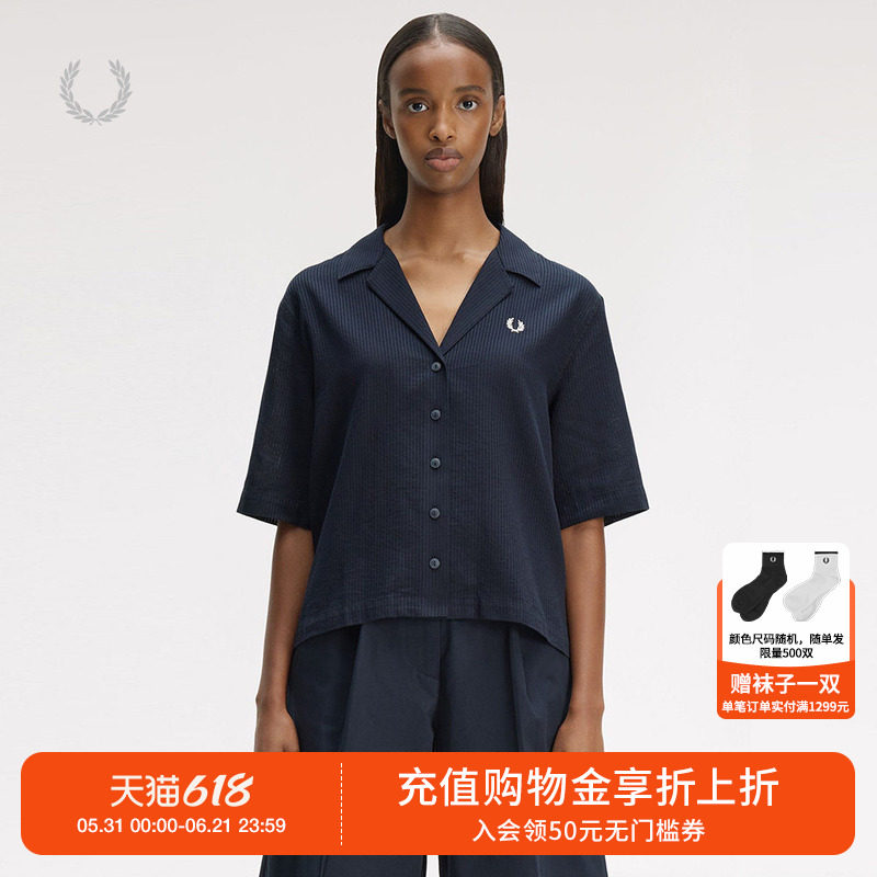 FRED PERRY女装纯色短袖衬衫2026夏季新款休闲基础款翻领排扣上衣