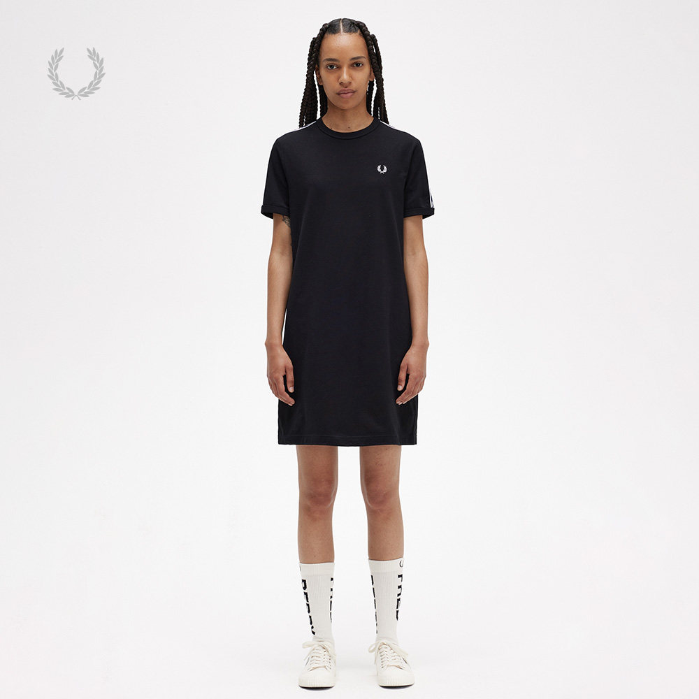FRED PERRY连衣裙女夏季新款休闲圆领短袖串标麦穗刺绣裙子D4155
