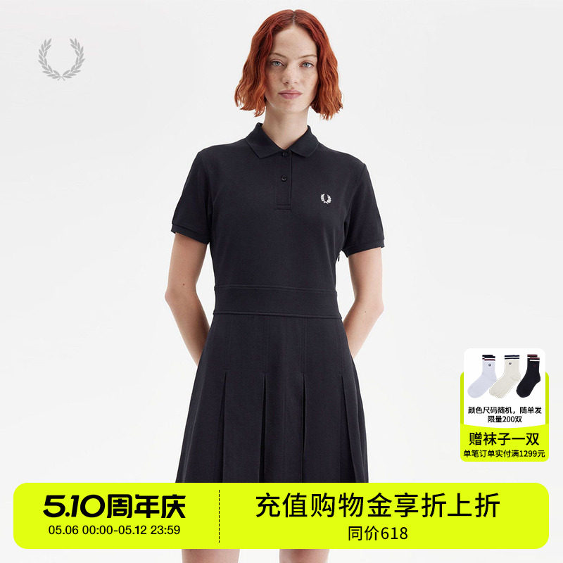 FRED PERRY夏季新款翻领短袖连衣裙休闲麦穗刺绣POLO裙D9166