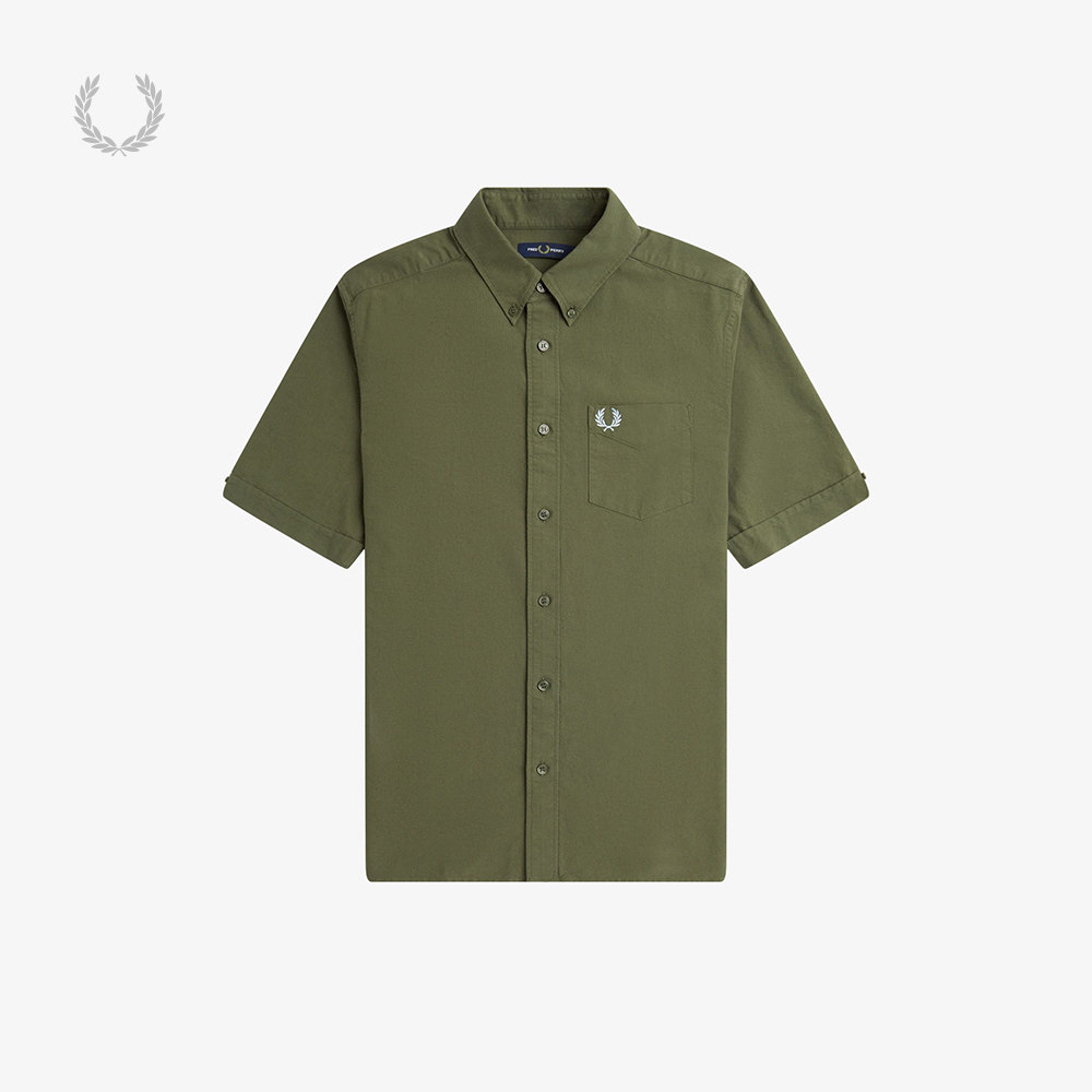 FRED PERRY男士短袖衬衫夏季新款商务休闲纯色麦穗刺绣衬衣M5503