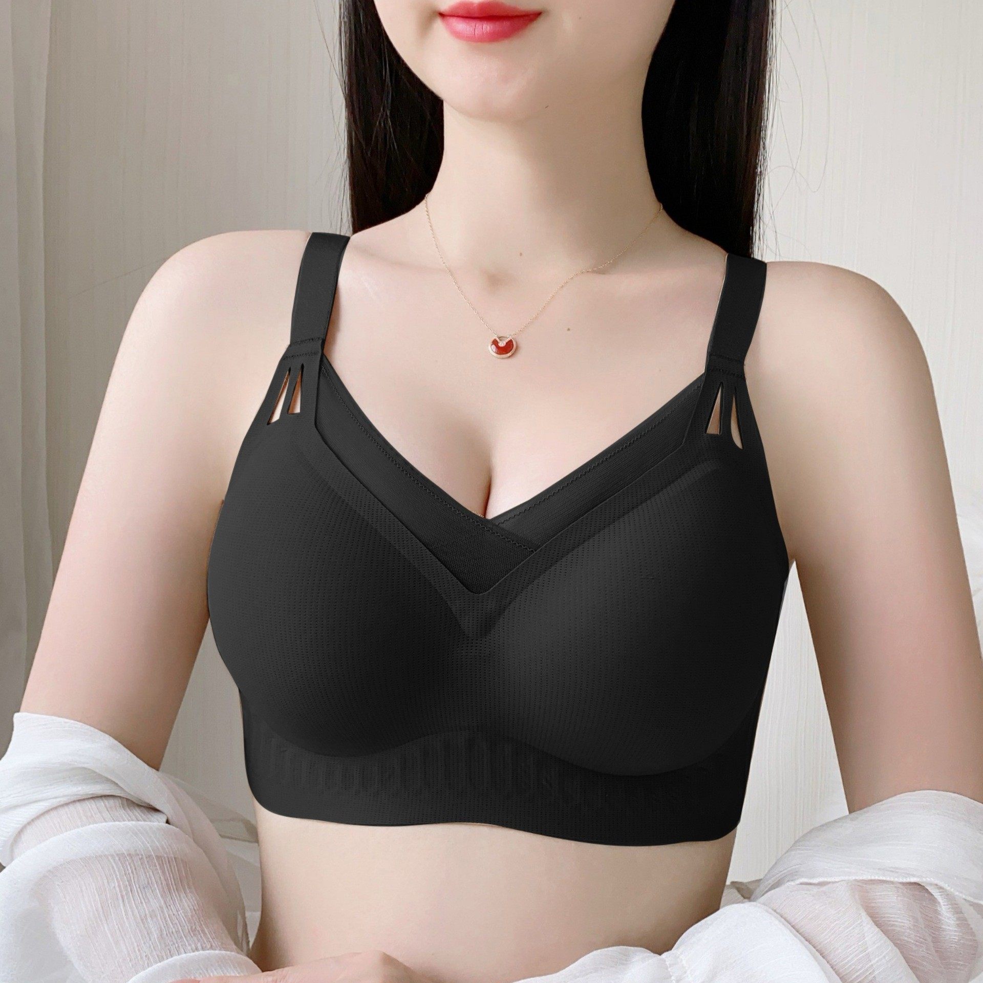 无痕内衣女大码胖mm200斤无钢圈薄款聚拢上托固定杯防下垂文胸罩