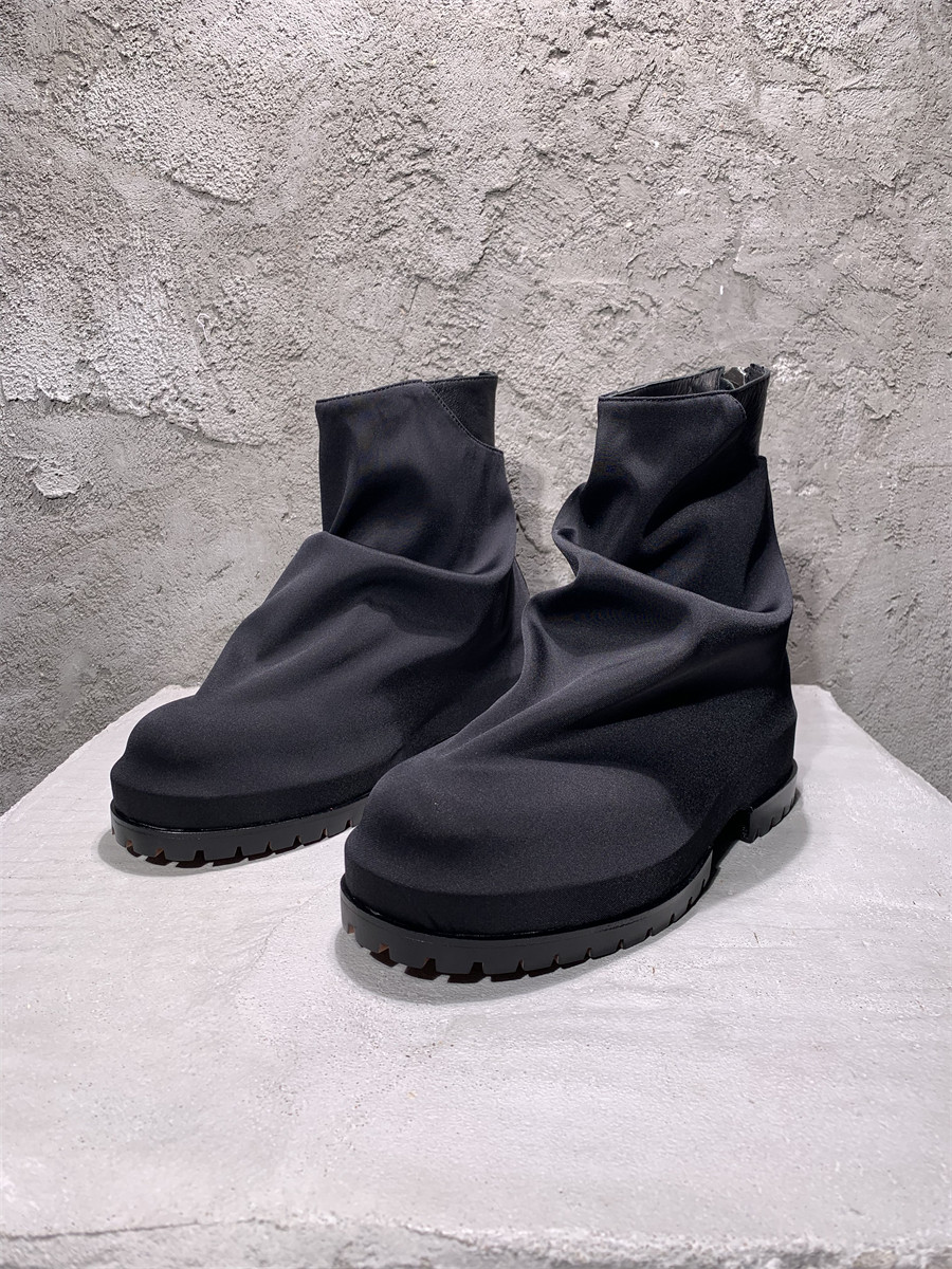thumbnail for Xuan Zhan independent 424 on Fairfax pleated canvas zipper high-top British style retro leather platform ankle boots