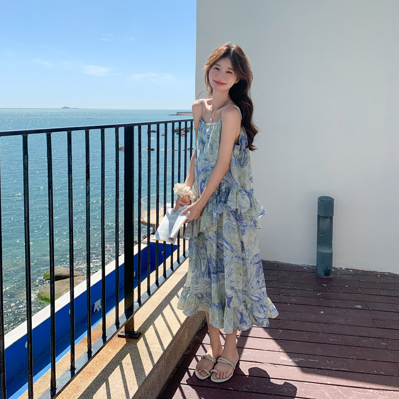 夏季度假吊带碎花连衣裙#8808P110K168,女装连衣裙,2C111