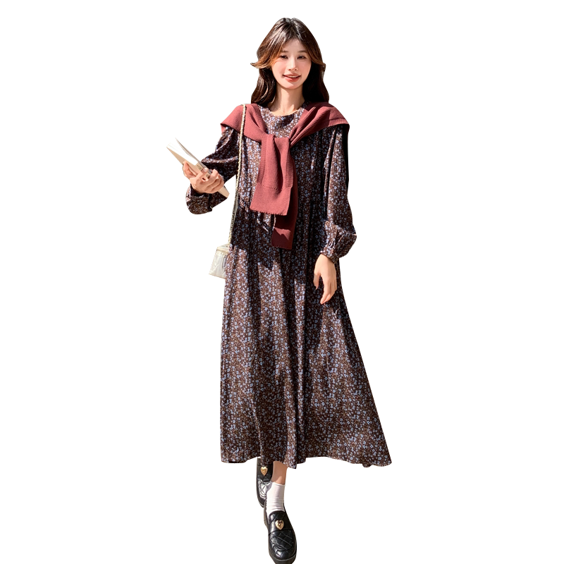 2025秋季长袖碎花连衣裙披肩套装#8506-P125-K188,女装连衣裙,2C111