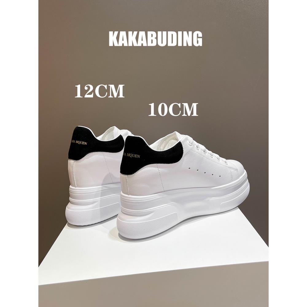 超火高跟小白鞋女内增高10cm12厘米十公分厚底松糕真皮百搭小个子