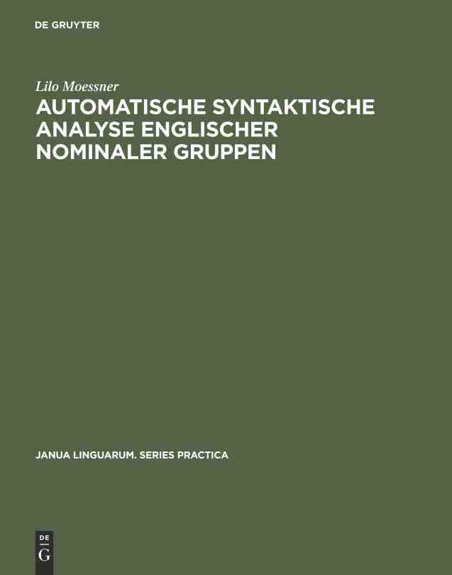 预售按需印刷 Automatische syntaktische Analyse englischer nominaler Gruppen