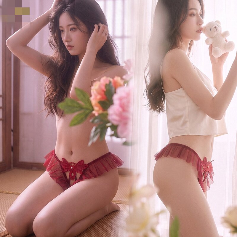 感性网纱ts伪娘甜美纯欲蕾丝女装大佬三角裤透视镂空变装男娘内裤