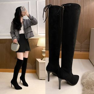 大佬高跟鞋 弹力高筒靴尖头性感女装 男娘反串过膝靴伪娘cd变装 大码