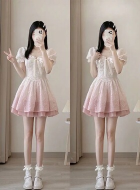 甜美公主蓬蓬伪娘cd变装连衣裙夏季法式男扮女装大佬收腰纯欲裙子