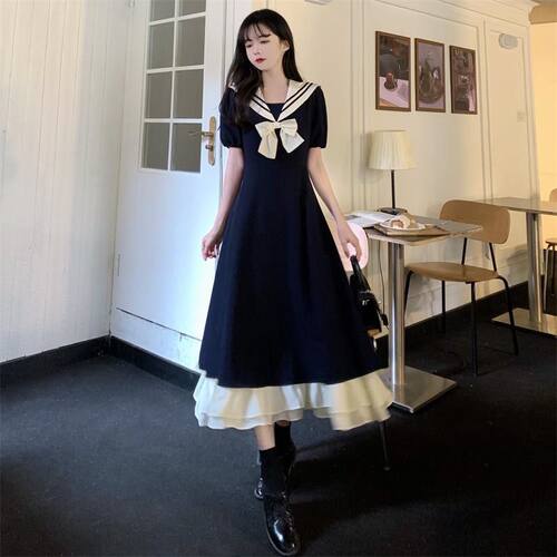 大码学院风伪娘cos短袖女装大佬连衣裙显瘦cd变装水手服男娘裙子