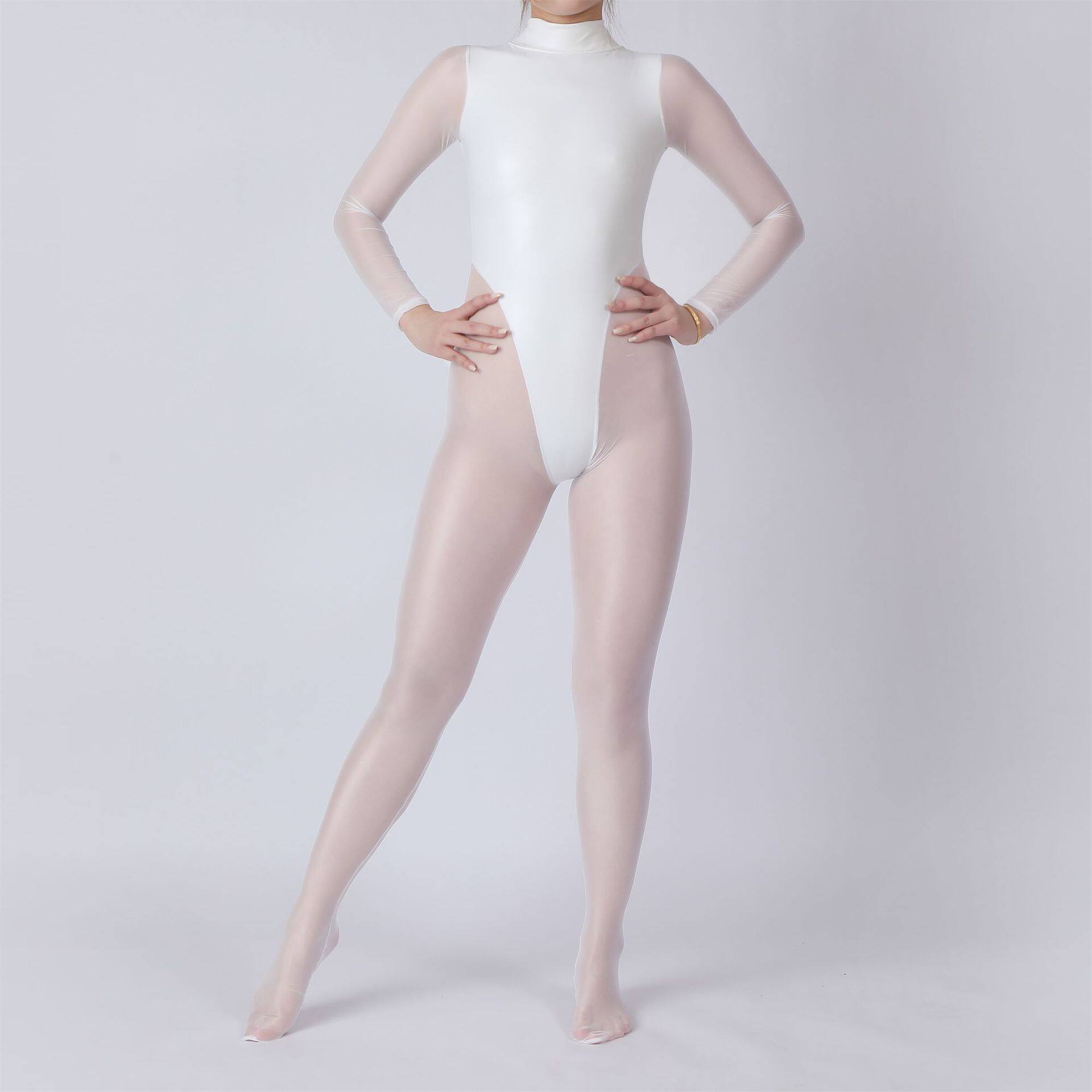 大码伪娘全身PU皮拼接性感女装大佬cd变装假两件日系连体紧身内衣