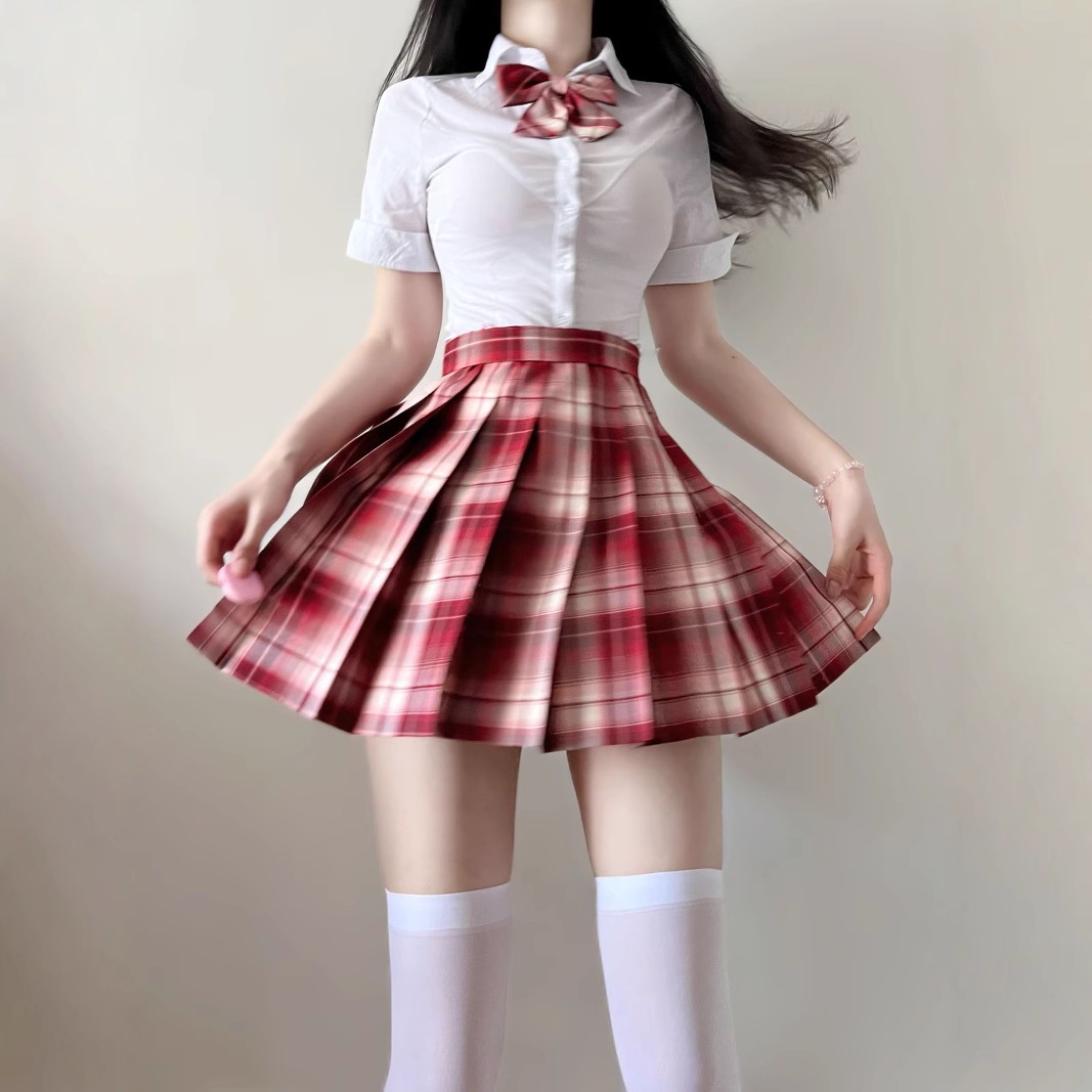 日系男娘变装JK制服裙高腰百褶伪娘cos女装大佬短袖班服短裙套装