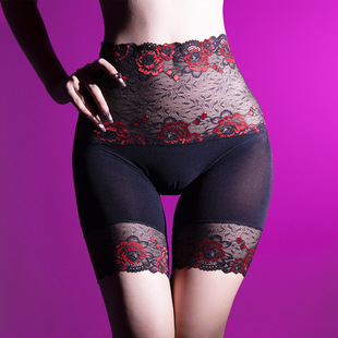 性感伪娘高腰收腹紧身裤 120D天鹅绒无缝深裆女装 大佬男娘蕾丝内裤