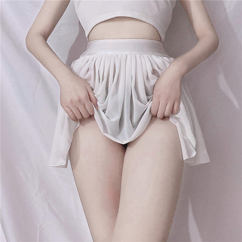 雪纺伪娘半身裙透明变装打底大佬