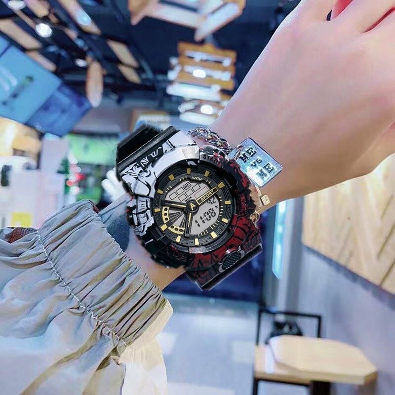 海贼王动漫电子手表男孩初中生小学生儿童时尚潮流运动夜光手表