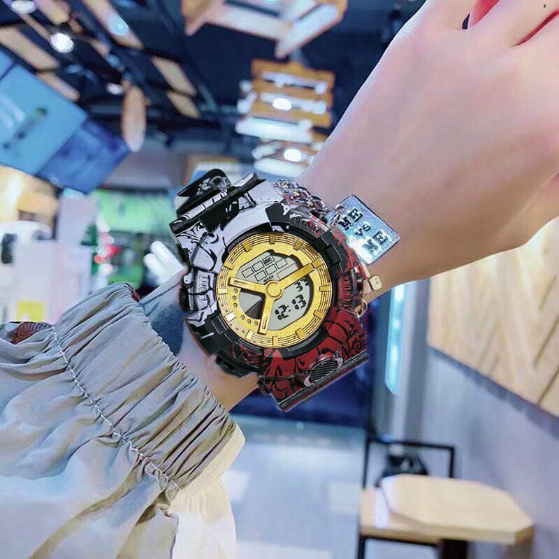 新款海贼王动漫电子表男女初中小学生夜光闹钟儿童多功能潮流手表