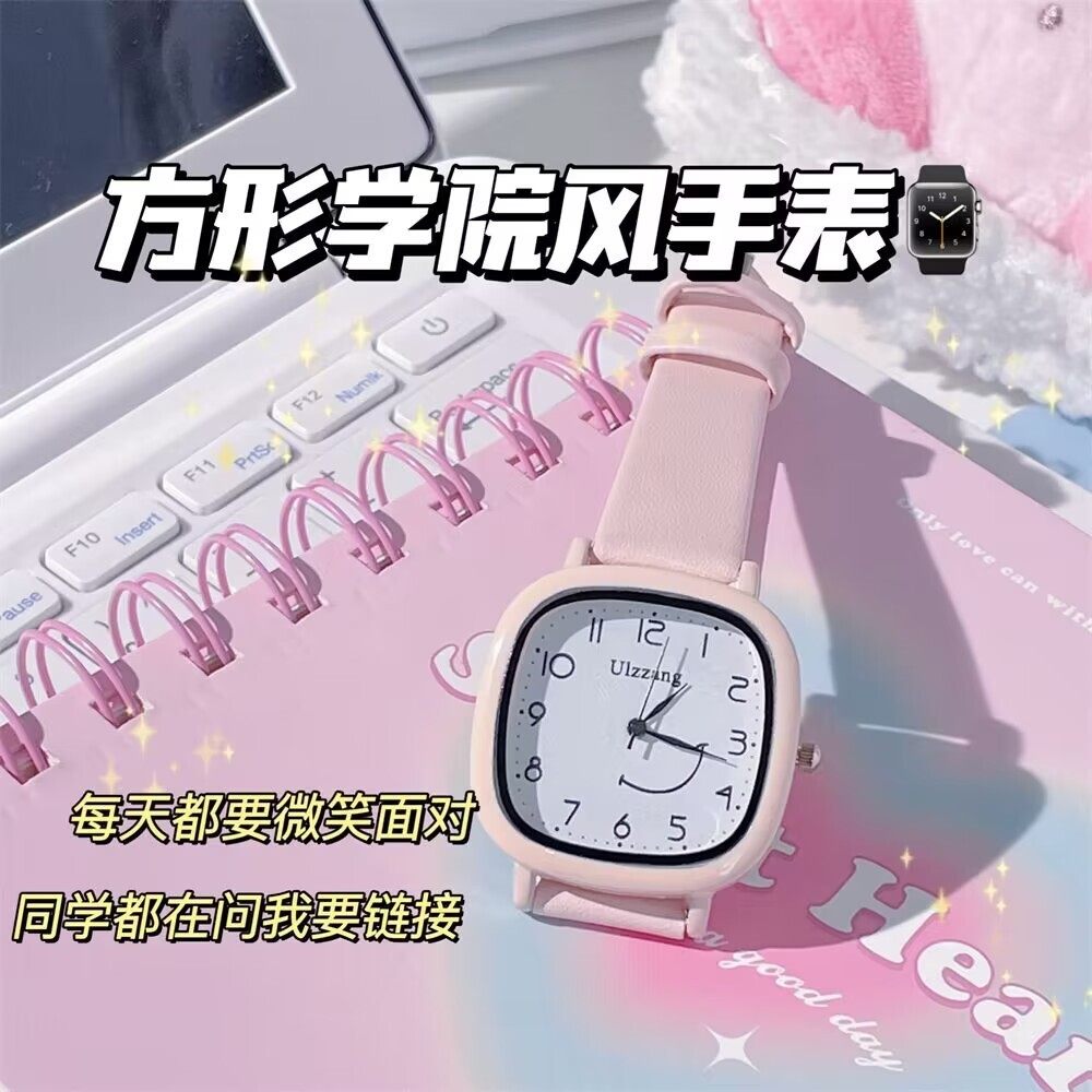 可爱学院风方形手表女初高中学生儿童只看时间百搭石英表考试专用