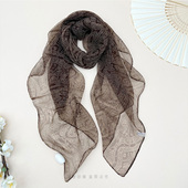 纱巾女春秋薄百搭颈饰真丝长条围巾中老年妈妈款 丝巾女2024新款