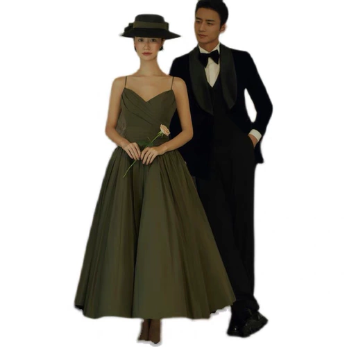 Ретро зеленое свадебное платье, масляная живопись, французский стиль, эффект подтяжки