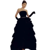 Ретро бархатное черное свадебное платье, французский стиль