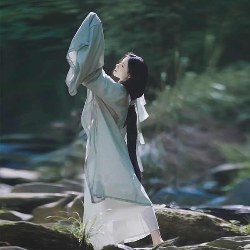 魏晉風漢服女直裾清平調超仙淡雅交領廣袖大袖衫飄逸武俠風整套
