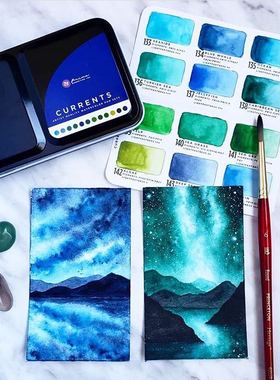 现货进口prima marketing 12色固体透明水彩颜料 手帐 旅行 插画