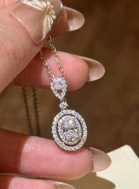 法式复古爆闪满钻椭圆鸽子蛋项链