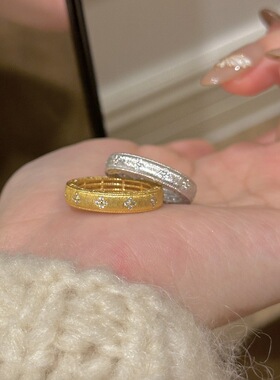 法式复古拉丝镶钻花朵戒指