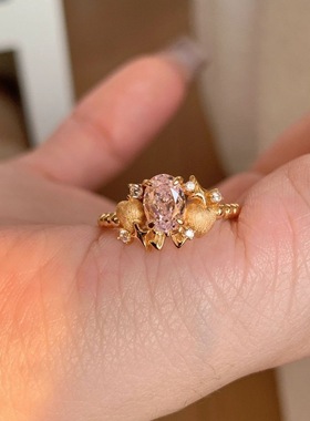 中古风粉钻拉丝爱心星星戒指