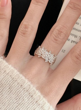 复古宫廷风冰河雕花玫瑰拉丝戒指